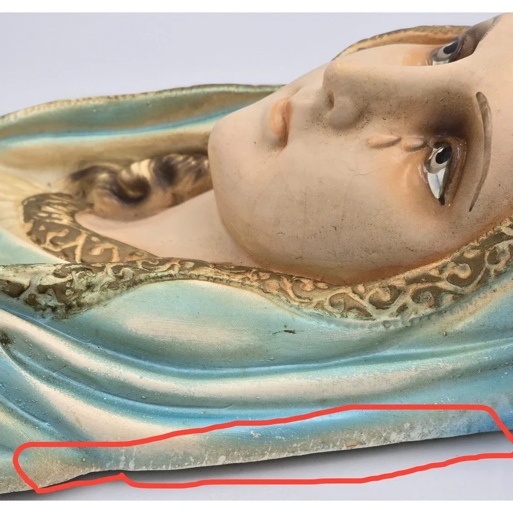 Vintage 1960's Chalkware Virgin Mary Weeping Wall Plaque Our Lady of Sorrows